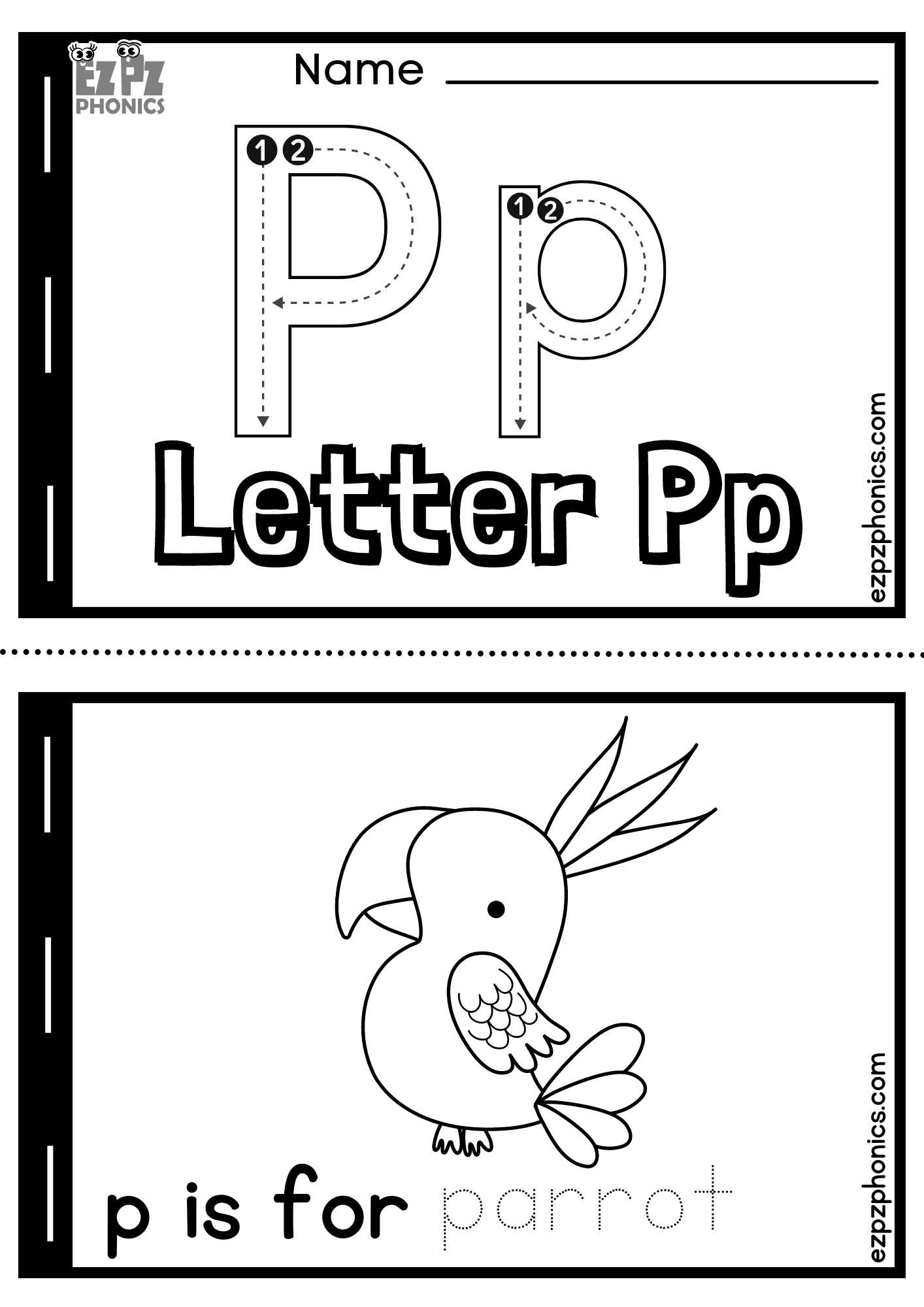 Letter P Alphabet Coloring Book Half Page Free Printable PDF